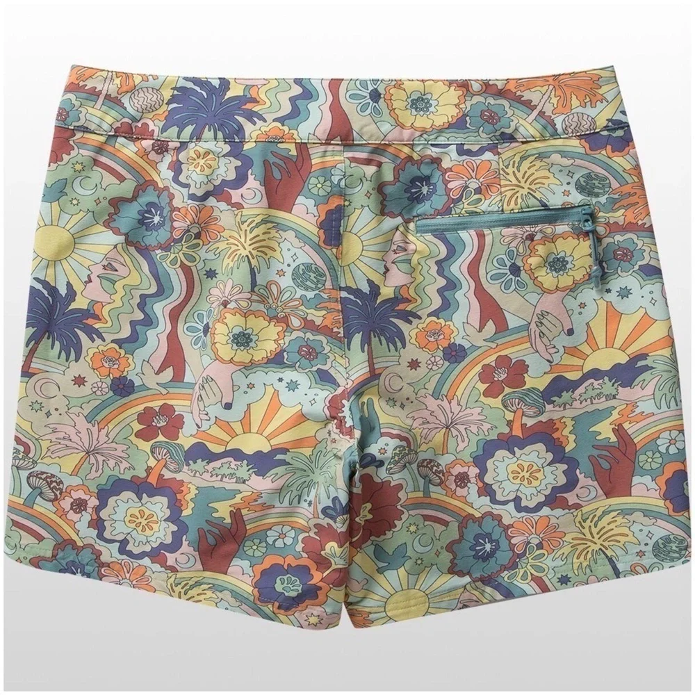 NWT MARINE LAYER Men’s Groovy Vintage Tropical Print 6.5” Inseam Board Shorts 30